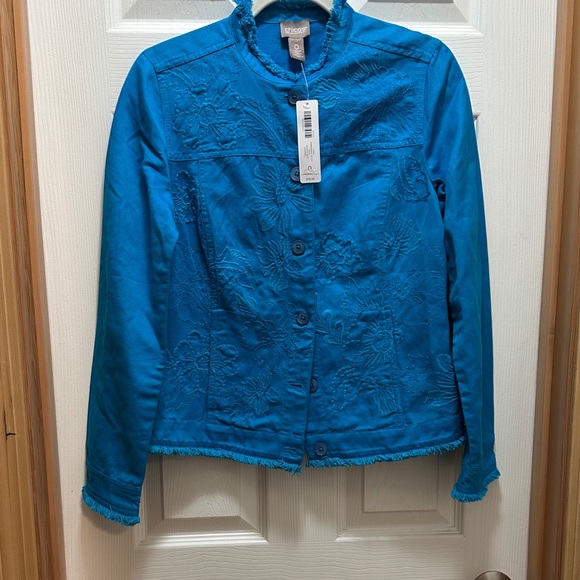 Chico's Jackets & Blazers - Chico's Vibrant Blue Embroidered Jean Jacket